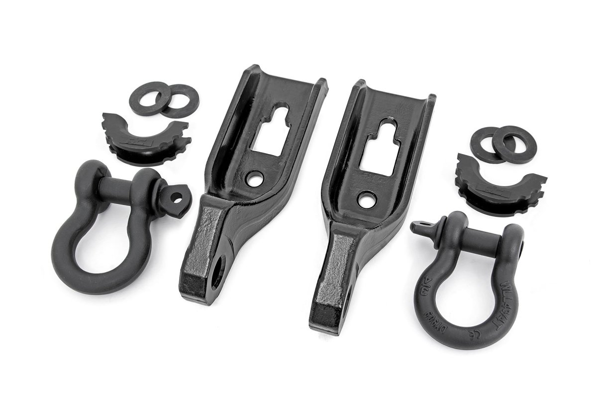 Ford F-150 Tow Hook to Shackle Conversion Kit - Front - Rough Country - D-Ring Combo - Black - '09-'20